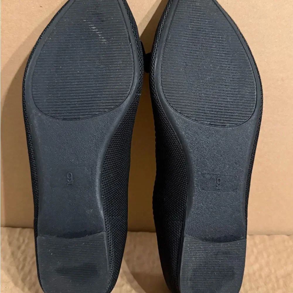 TAHARI Athens Black Bow Slip On Knit Ballerina Pointy Toe Classic Flats Size 9